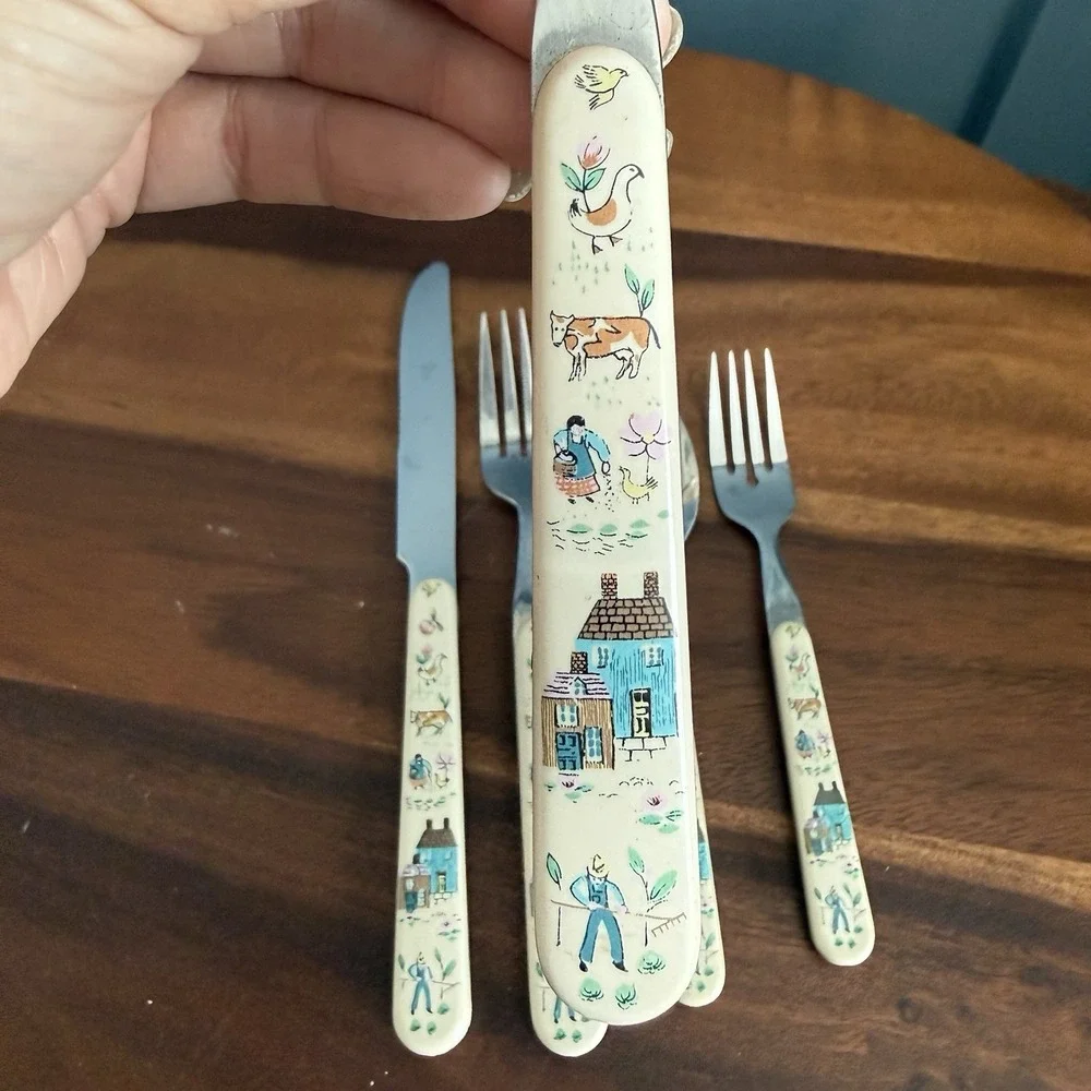 Vintage Heartland International Flatware‎ 5 Pc Place Setting Folk Art Country